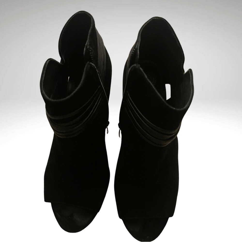 Vince Camuto Black Peep-Toe Suede Ankle Booties